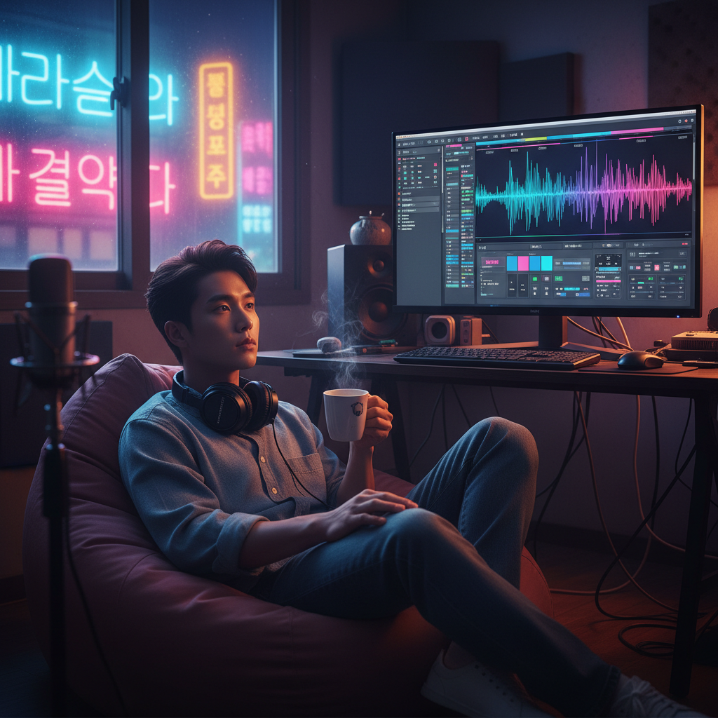 AI music generation interface in a Seoul studio
