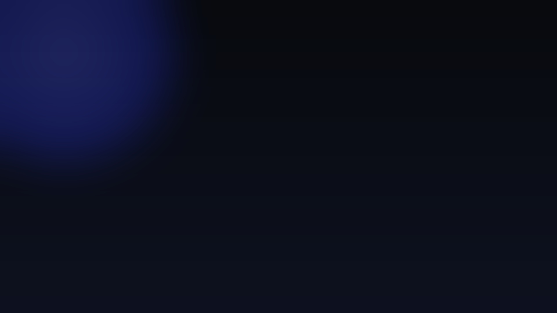 Dark cinematic workspace with organised notebook, index cards, and pen on a charcoal surface with blue accent lighting